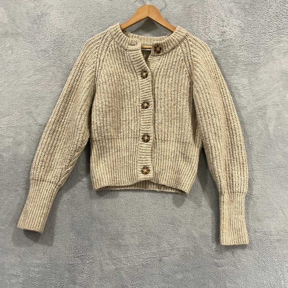 Zara Cardigan Womens Medium Wool Alpaca Chunky Knit‎ Button Cottage Core